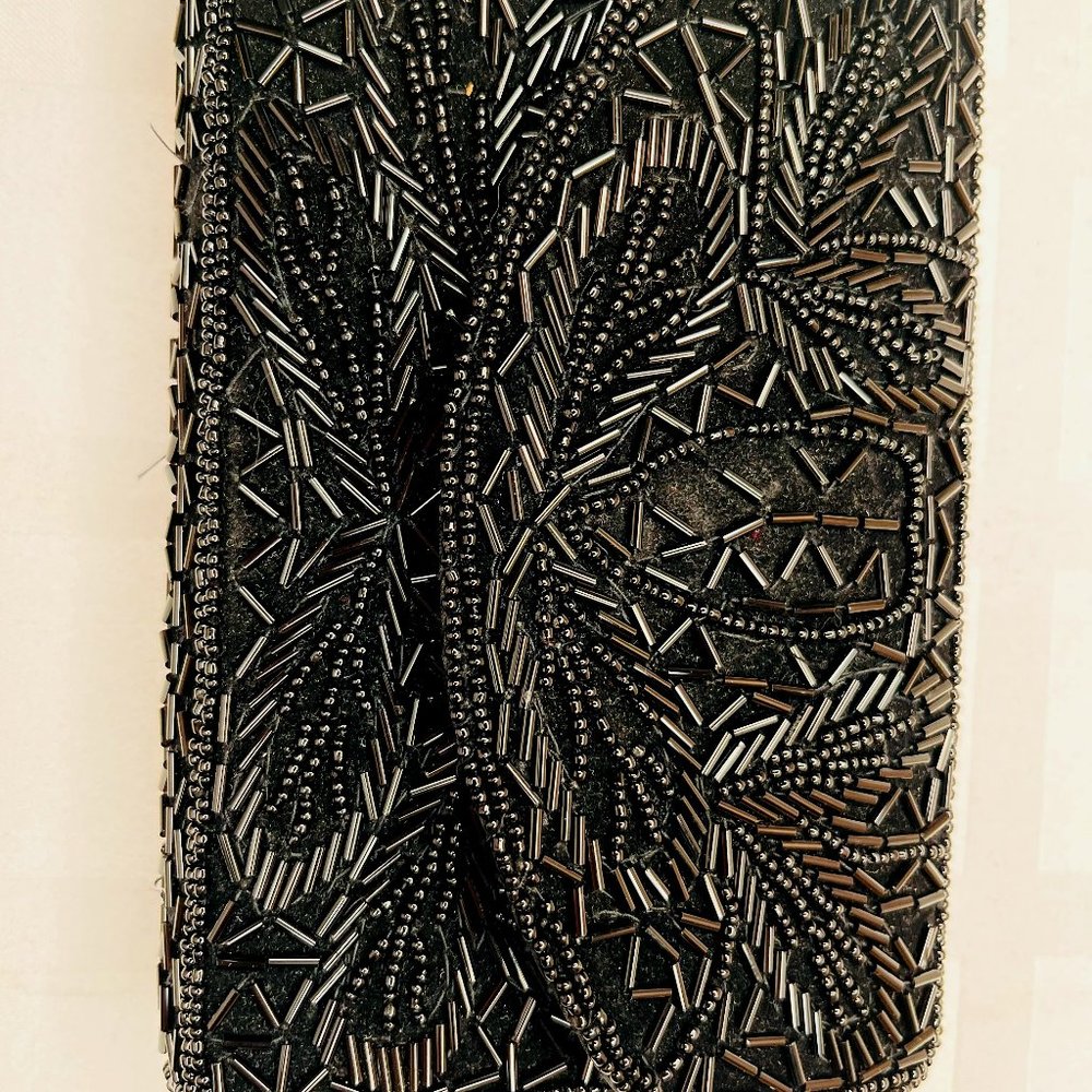 La Regale Vintage Black Beaded Clutch, 1950–60s, Handmade, Exclusive
